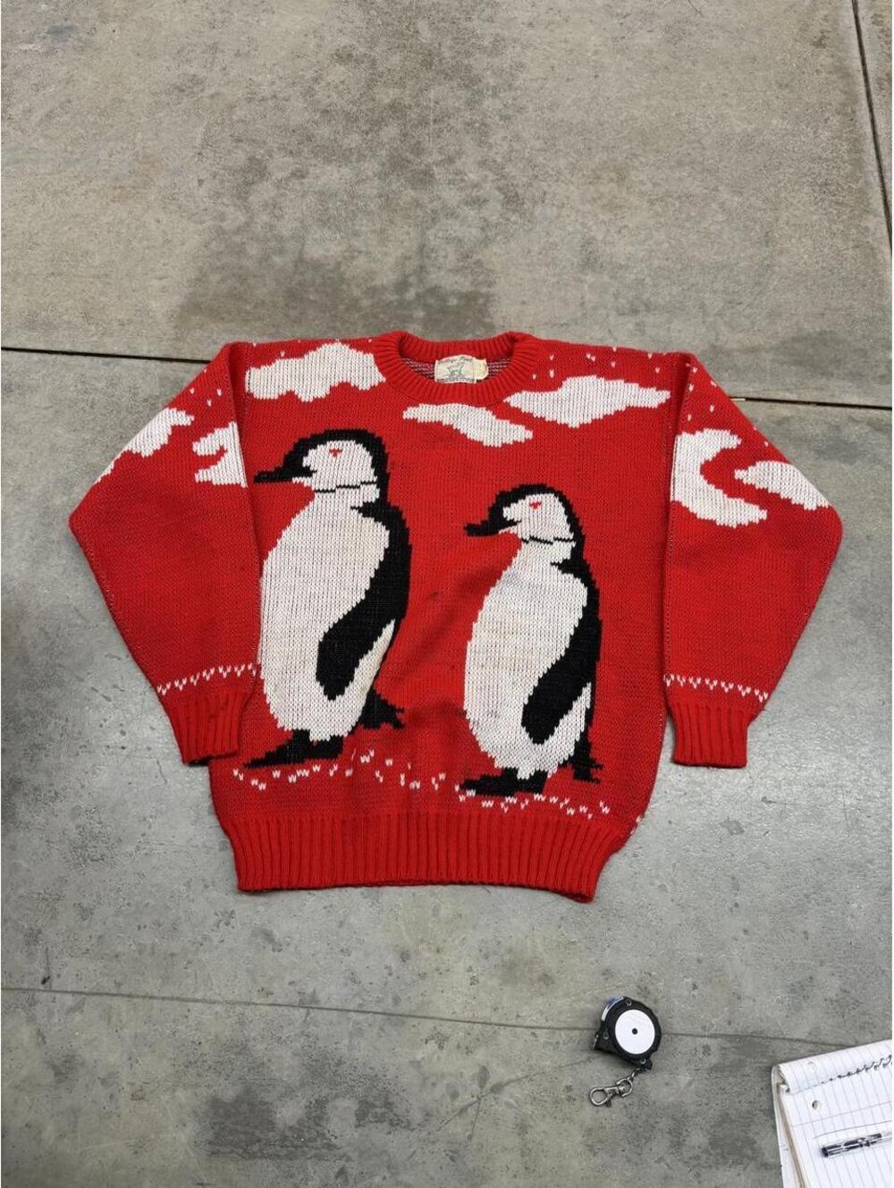 vintage college point made usa penguin nature animal knit sweater large WOMENS